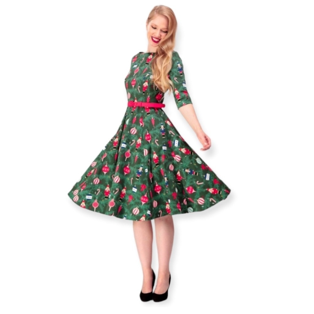 Collectif Suzanne Christmas Tree Swing Dress Size UK 18